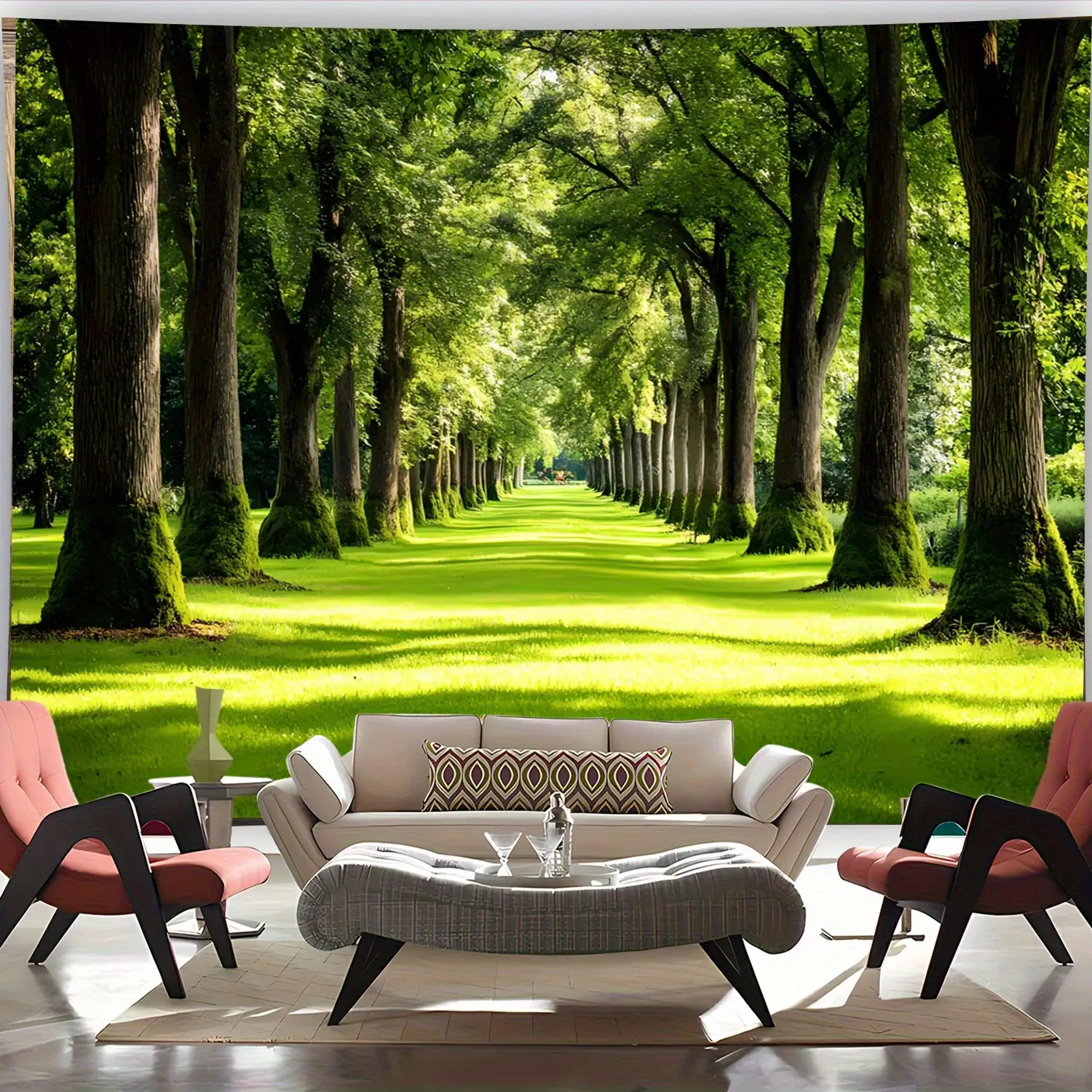 Green Forest Path Wall Mural T - Interior Design Landscape ulasan dan harga