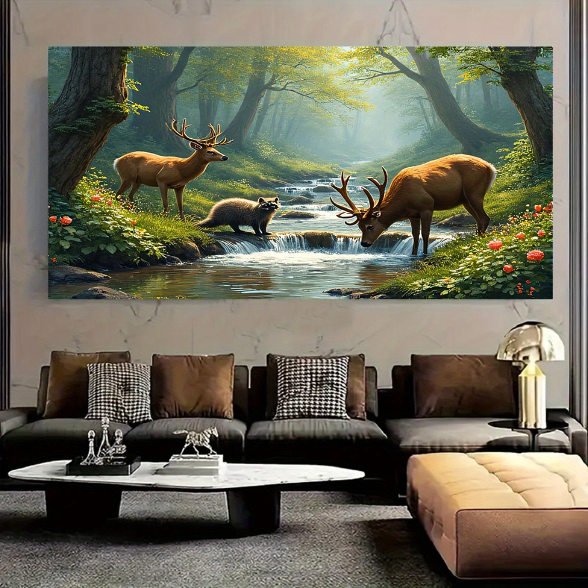 Deer Forest Stream Wall Mural  - Interior Design Landscape ulasan dan harga