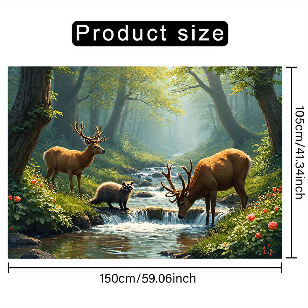 Deer Forest Stream Wall Mural  - Interior Design Landscape ulasan dan harga