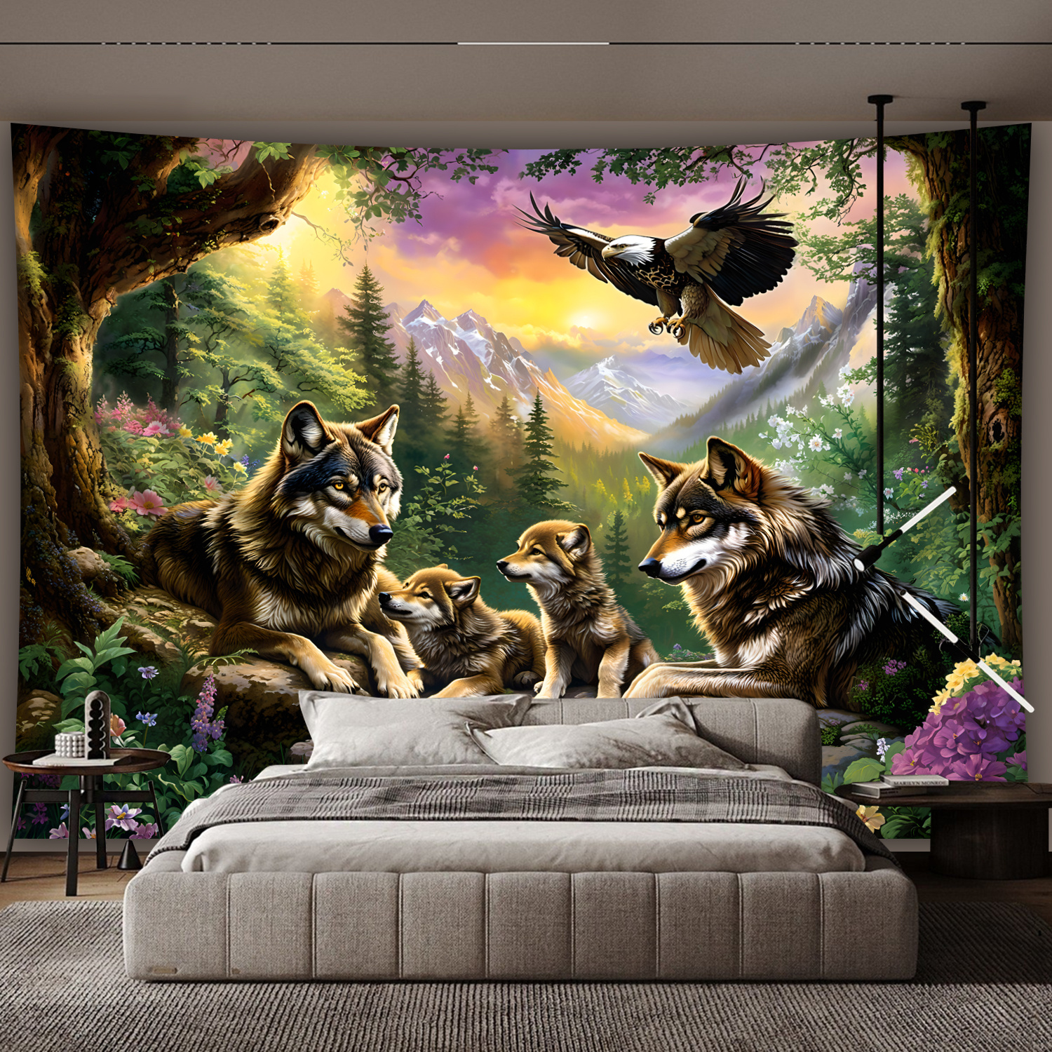 Wolf Family With Eagle In Moun - Interior Design Landscape ulasan dan harga