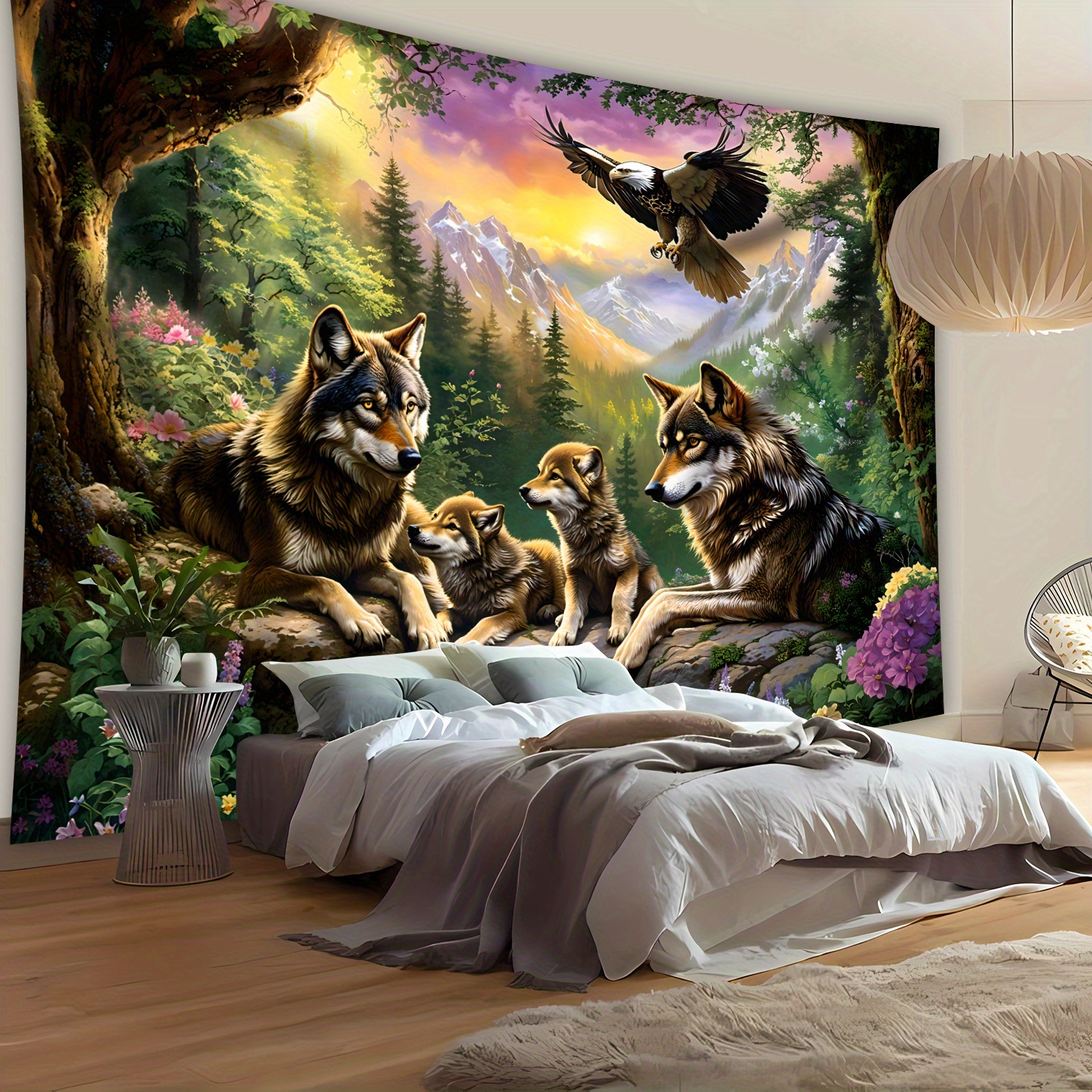 Wolf Family With Eagle In Moun - Interior Design Landscape ulasan dan harga