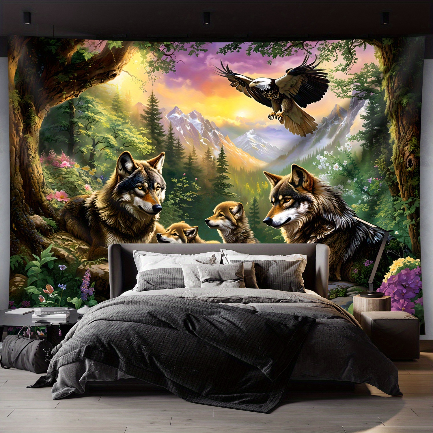 Wolf Family With Eagle In Moun - Interior Design Landscape ulasan dan harga